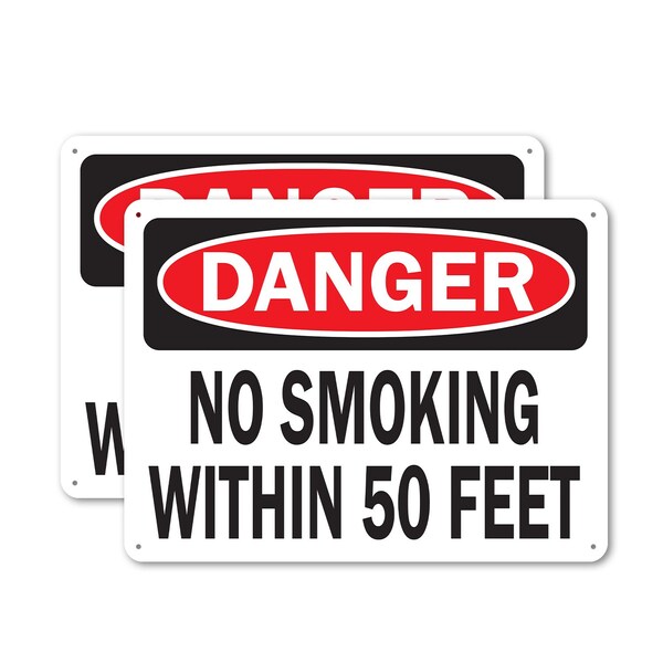 Signmission No Smoking Within 50 Feet Danger Sign, Plastic, 10in W x 7in L, 2PK OS-2PACK-DS-P-710-L-19451 - main